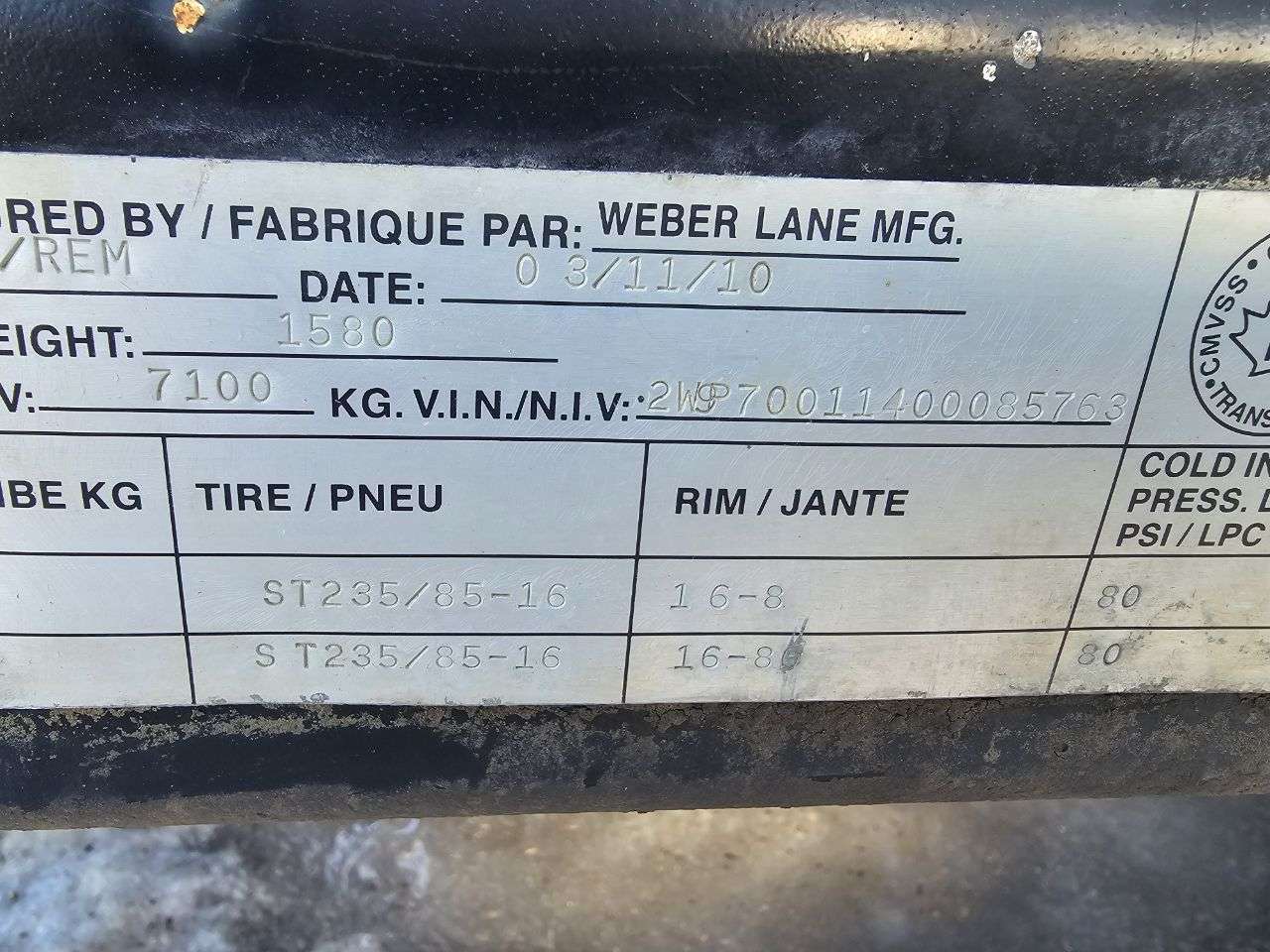 2011 Weber Lane 14' Air Tow Trailer