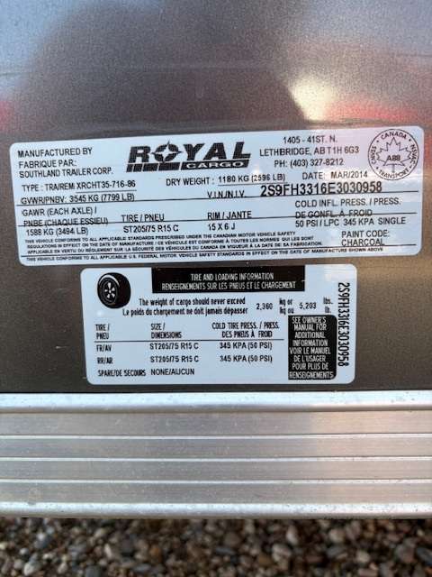 2014 Royal XR 7' x 16' Cargo Trailer