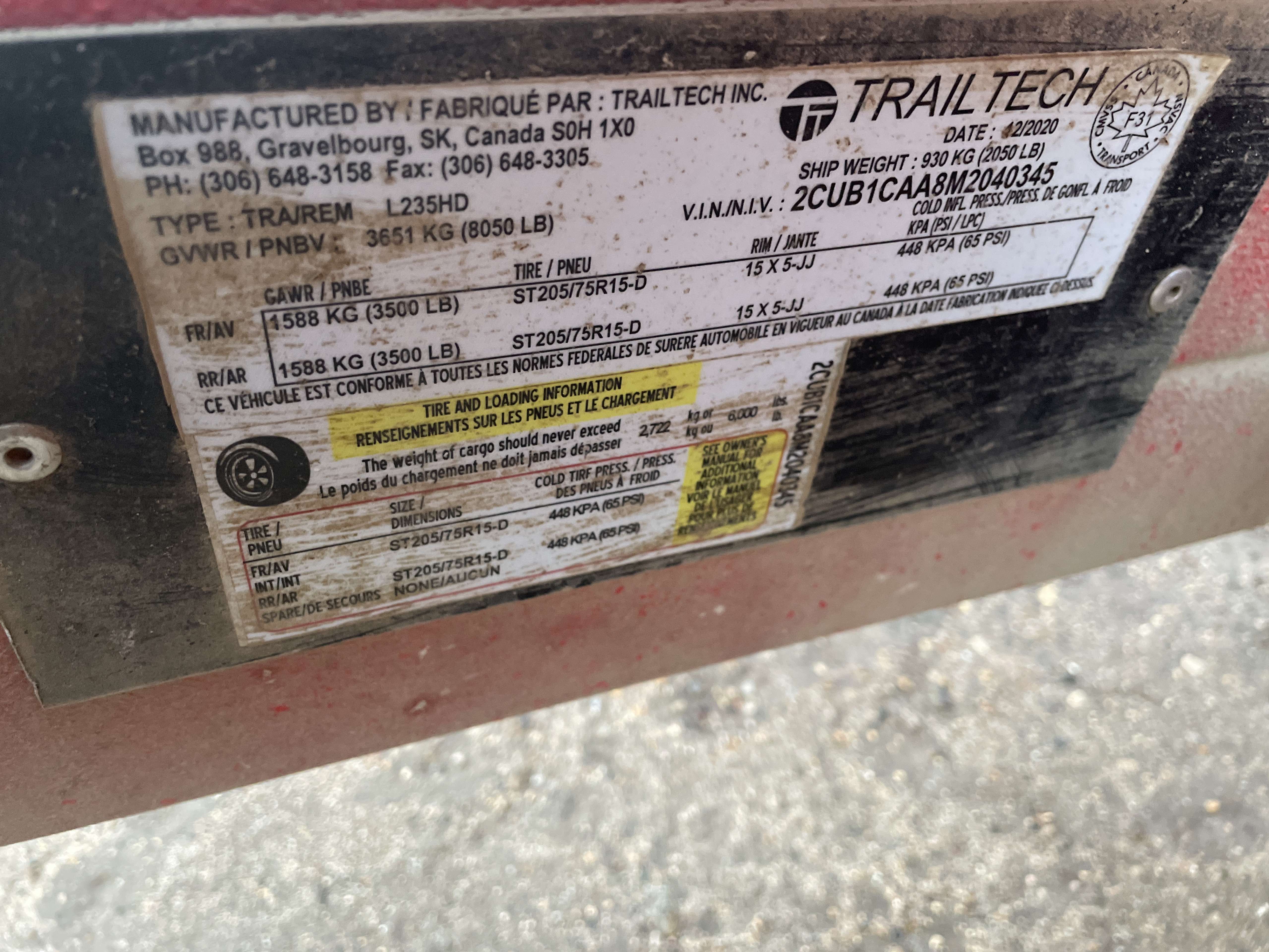 2021 Trailtech 5' x 10' Dump Trailer