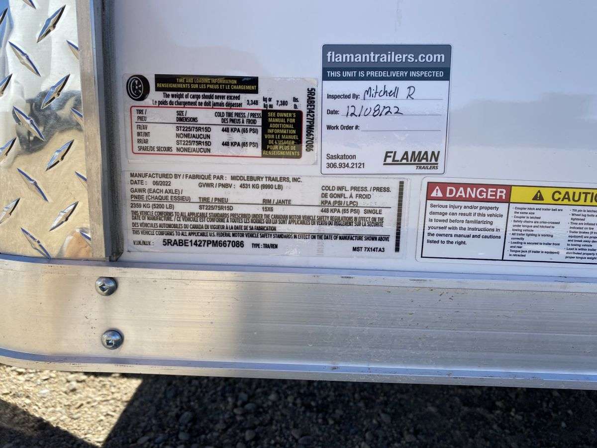2023 RC RST 7' x 14' Flat Front Cargo Trailer