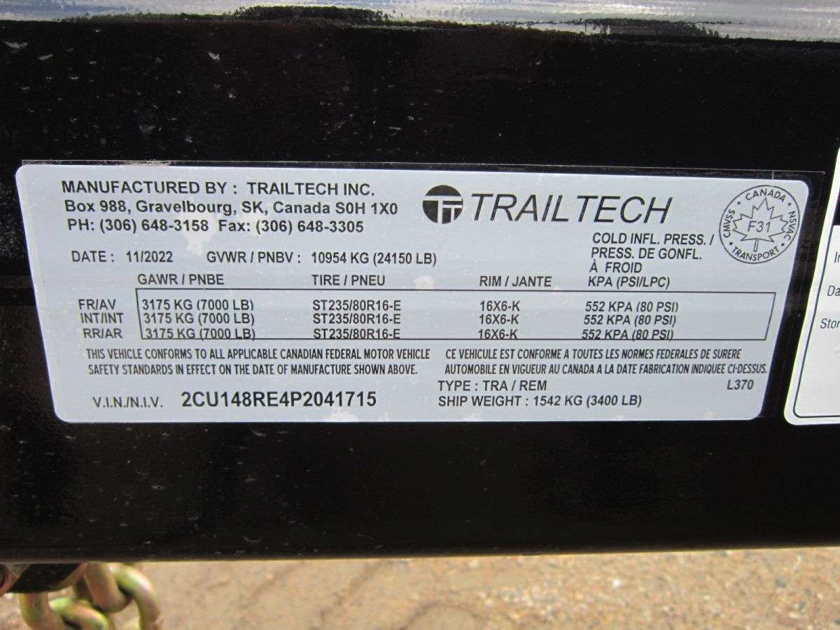 2023 Trailtech L370 8;5" x 24' Flat Deck