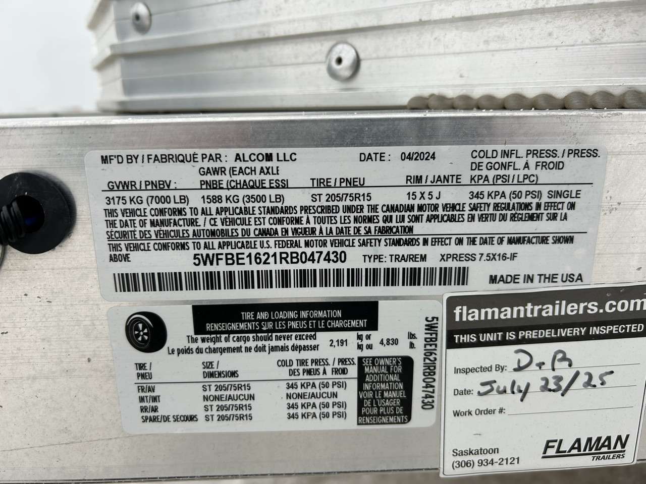 2024 Alcom Xpress 7'6" x 16' + V-Nose Cargo Trailer