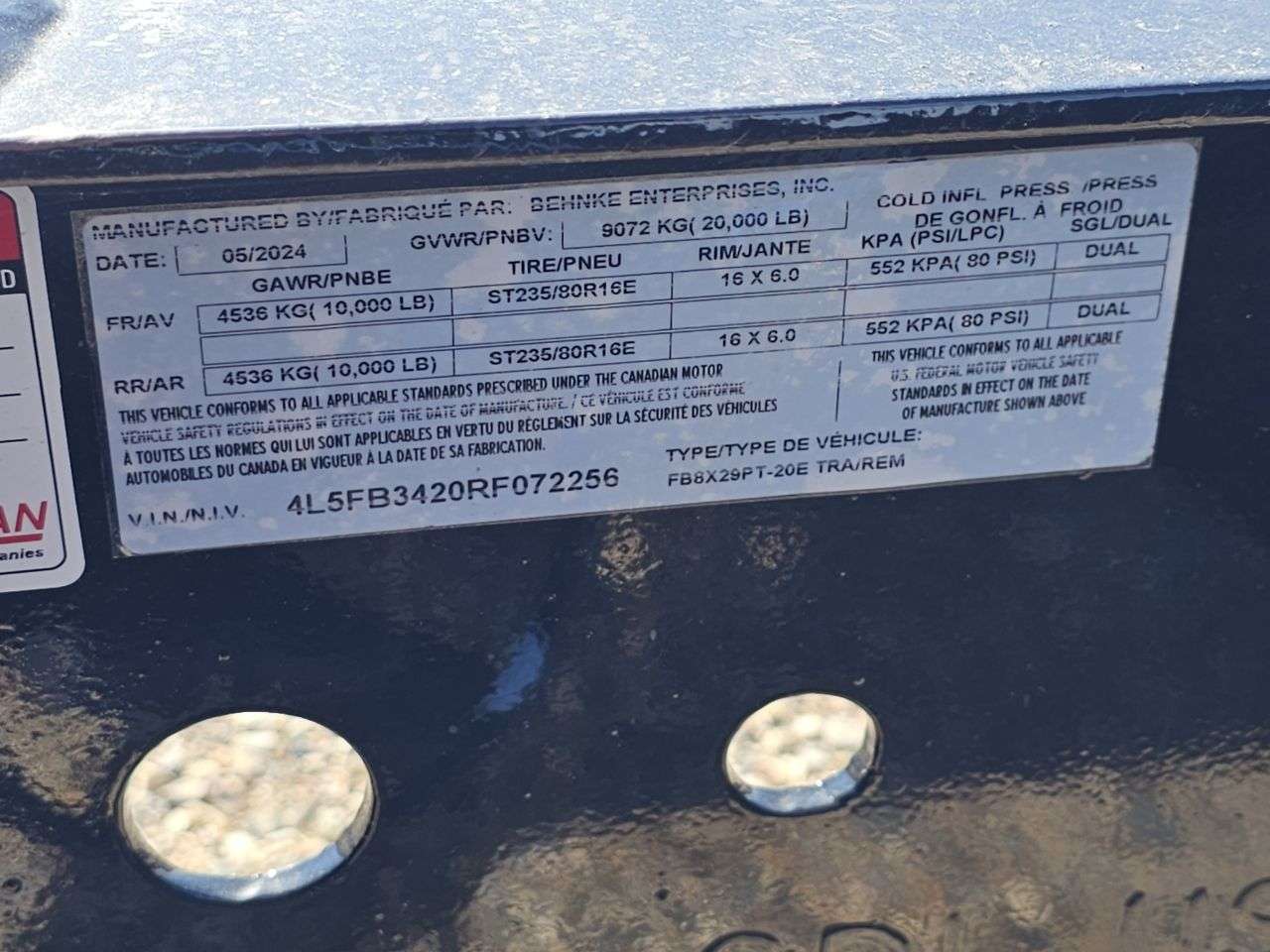 2024 Behnke FB 8'6" x 29' Pintle Flat Deck Trailer