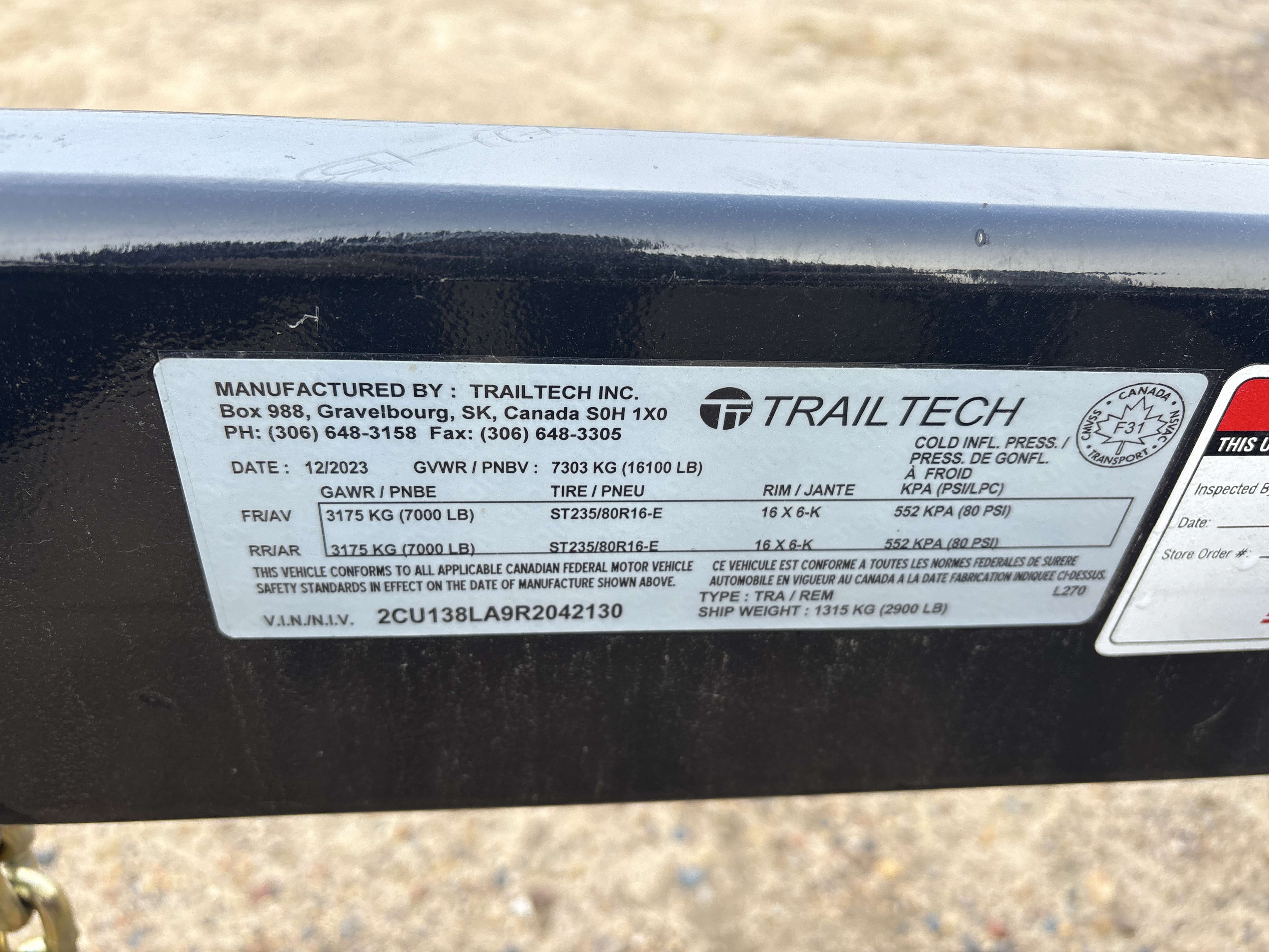 2024 Trailtech 8'6" x 20' Beavertail Flat Deck Trailer