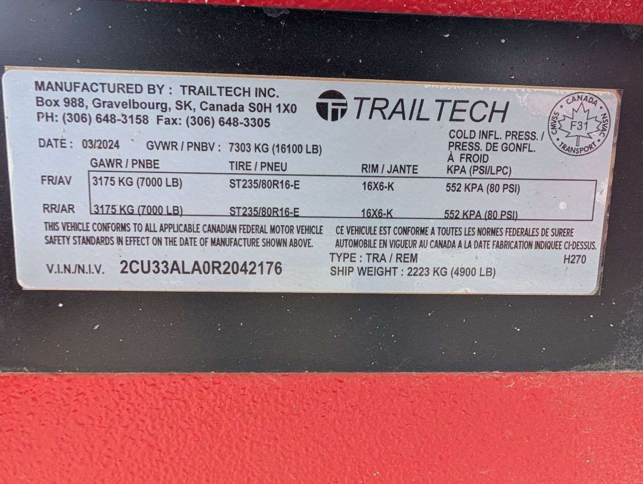 2024 Trailtech H270-20 HB