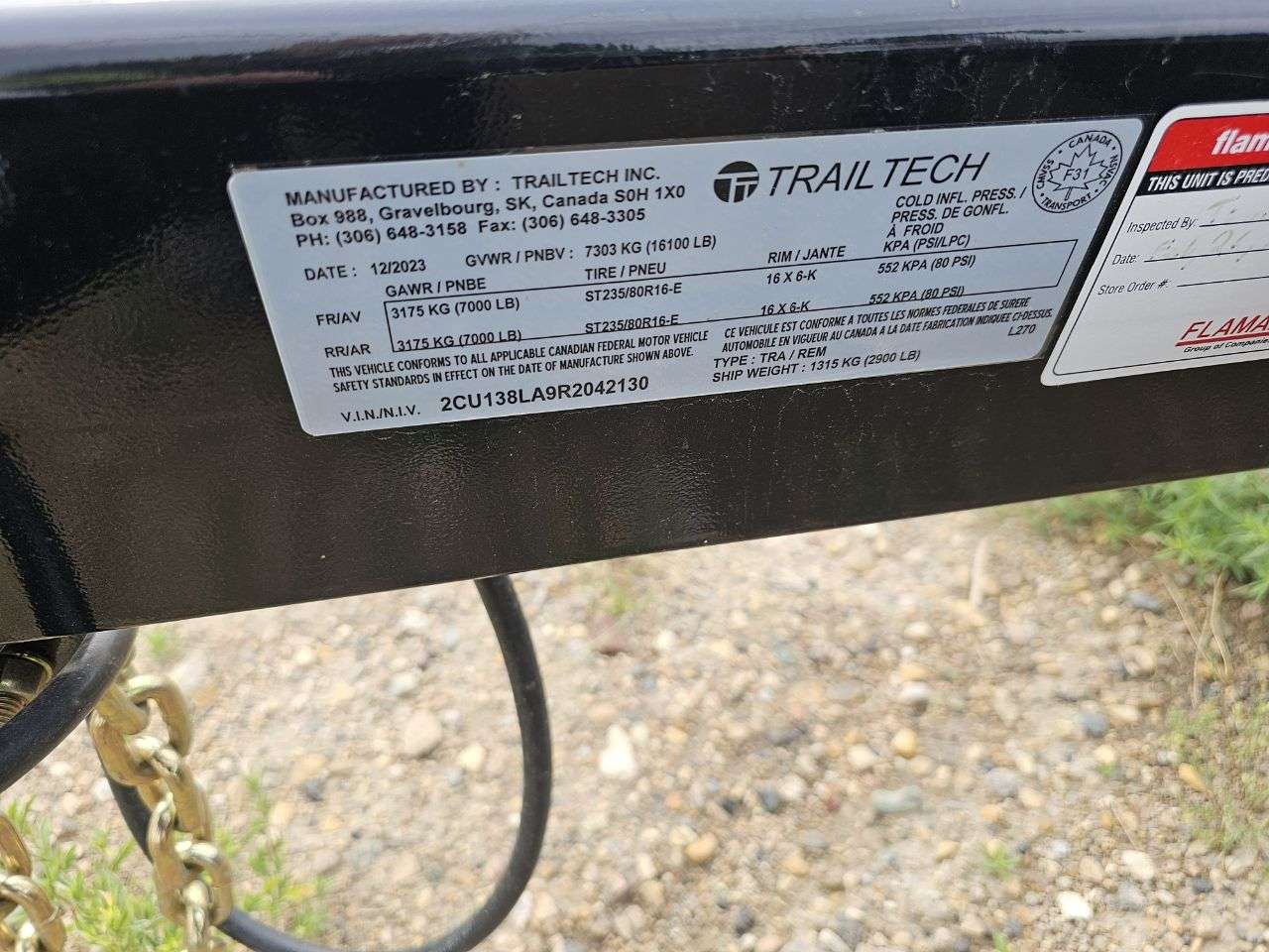 2024 Trailtech L270 8'6" x 20' Beavertail Flat Deck Trailer