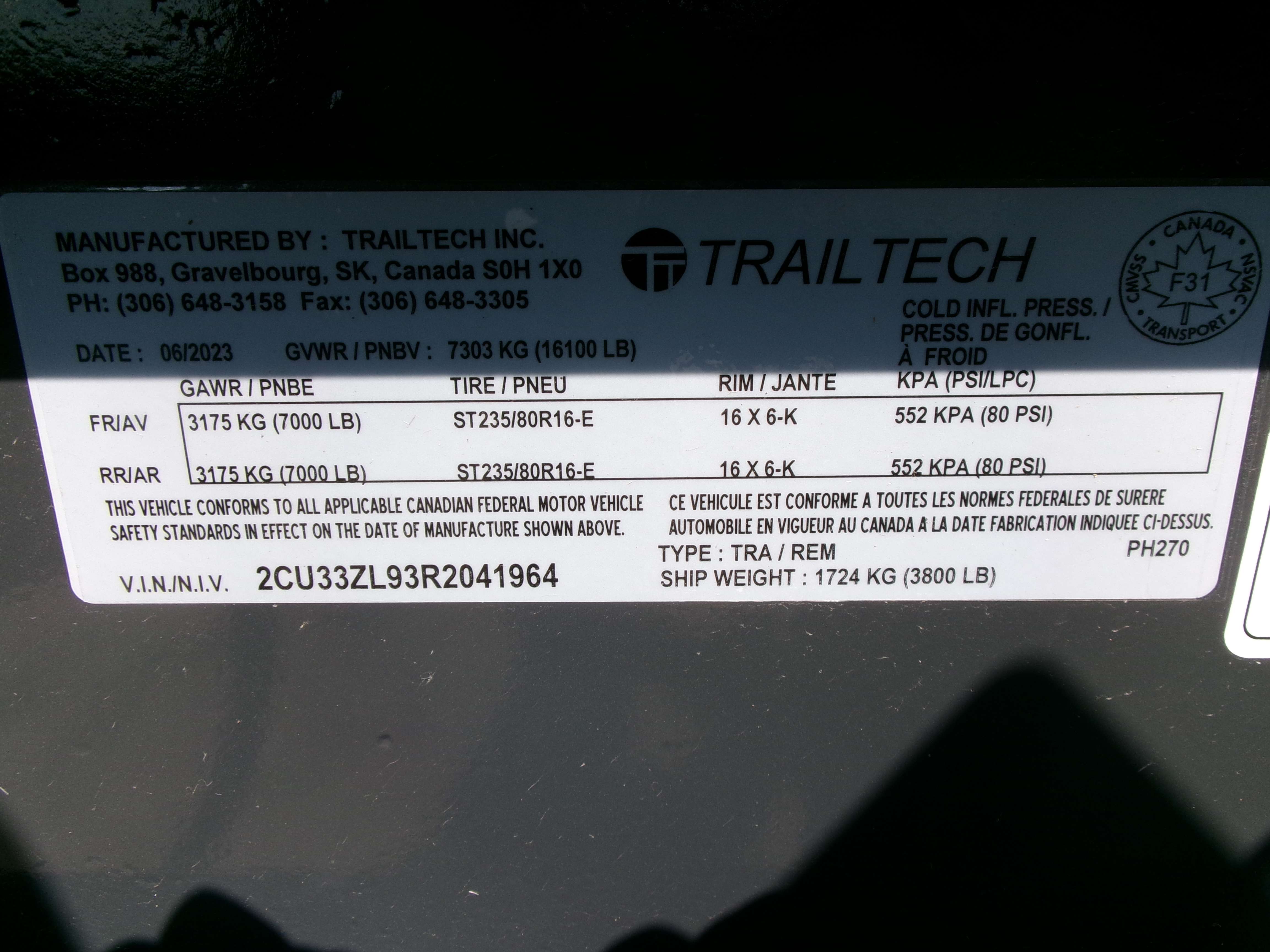 2024 Trailtech PH270 8' x 20' Flat Deck