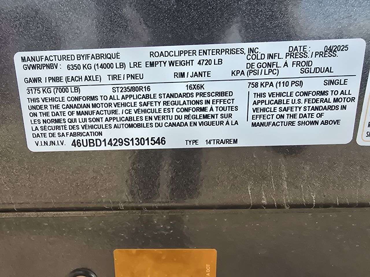 2025 Baseline 82" x 14' Dump Trailer