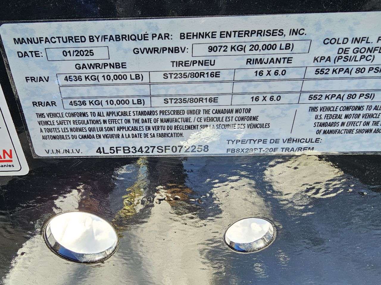 2025 Behnke 8'6" x 29' Pintle Flat Deck