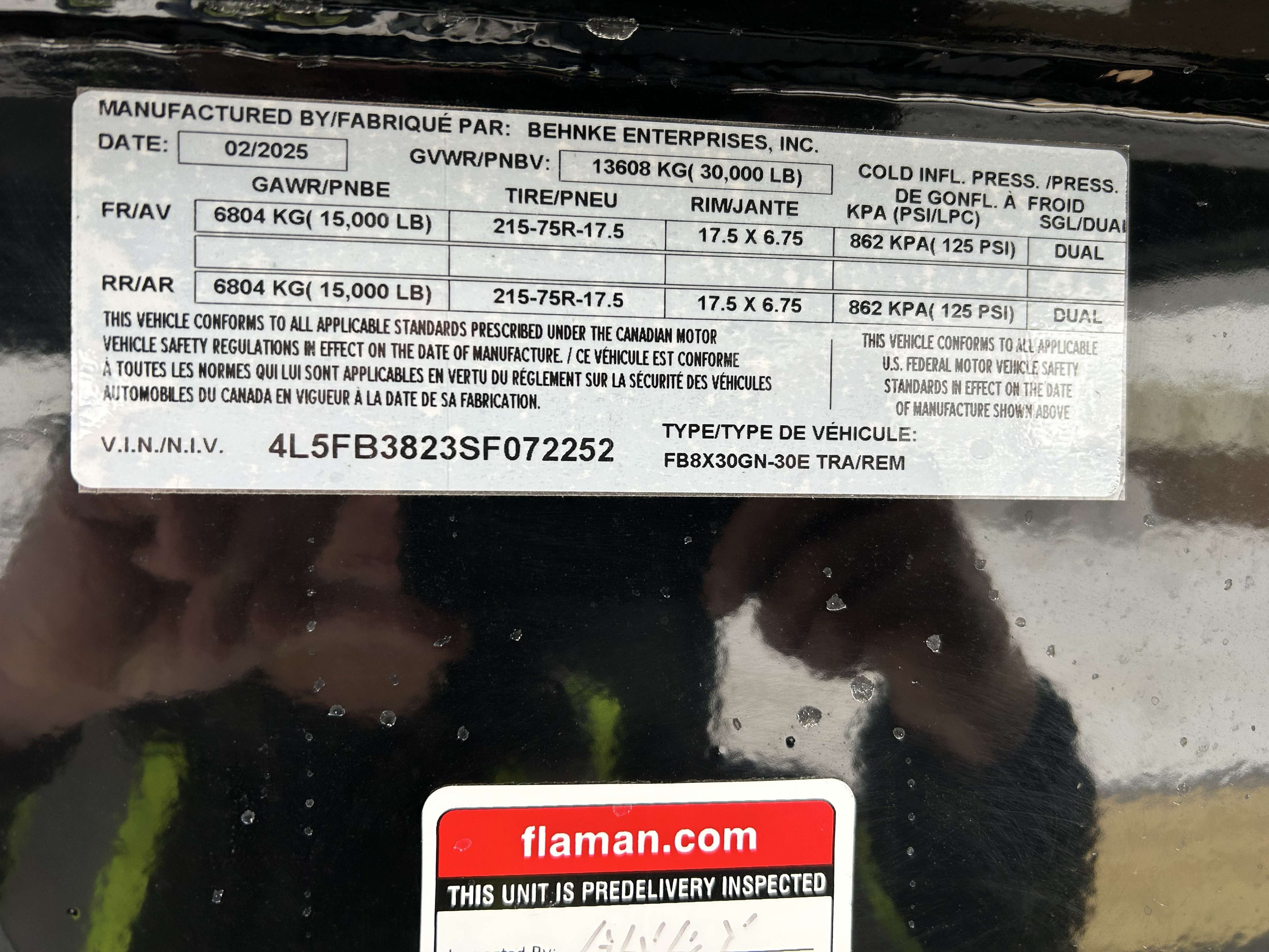 2025 Behnke FB 8'6" x 30' GN BT Flat Deck Trailer