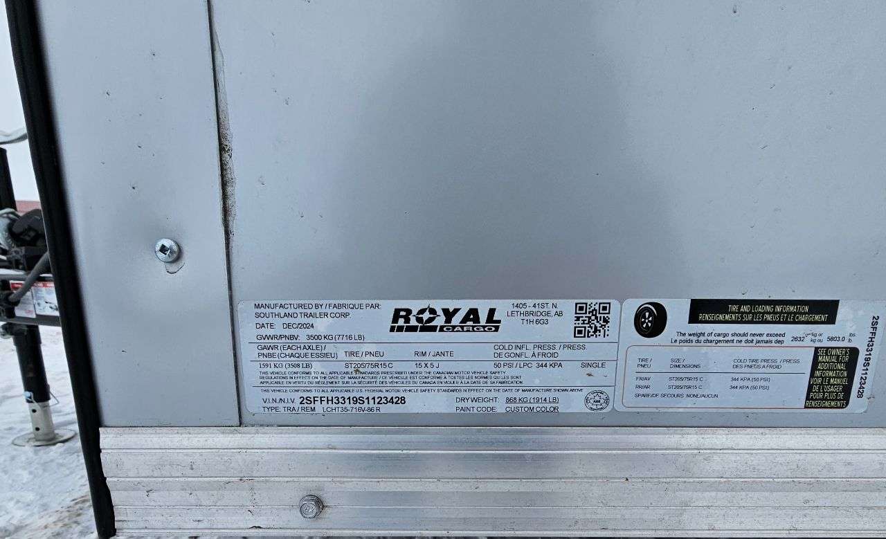2025 Royal LCH 7' x 14' + V-Nose Cargo Trailer