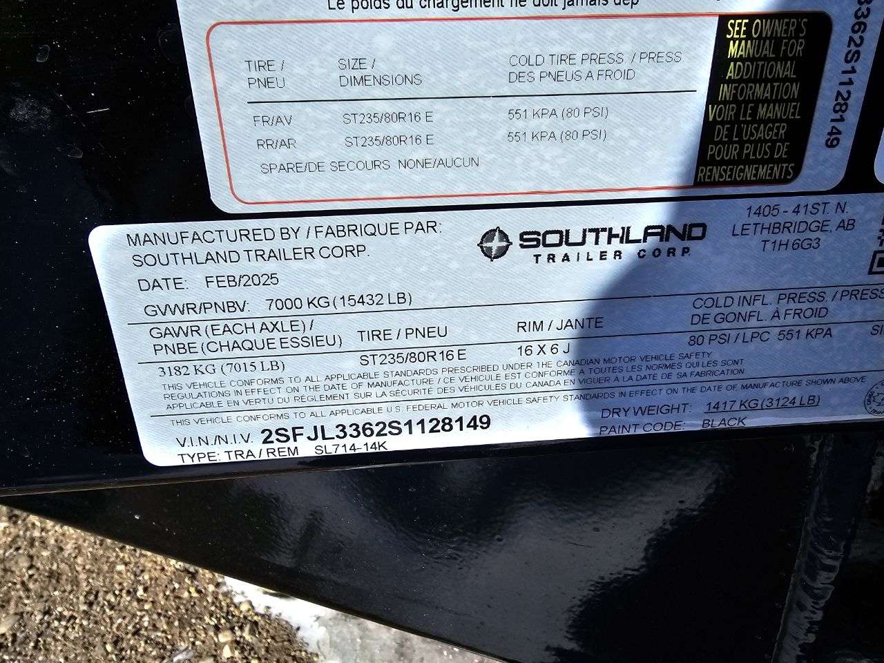 2025 Southland 14K 7' x 14' Dump Trailer