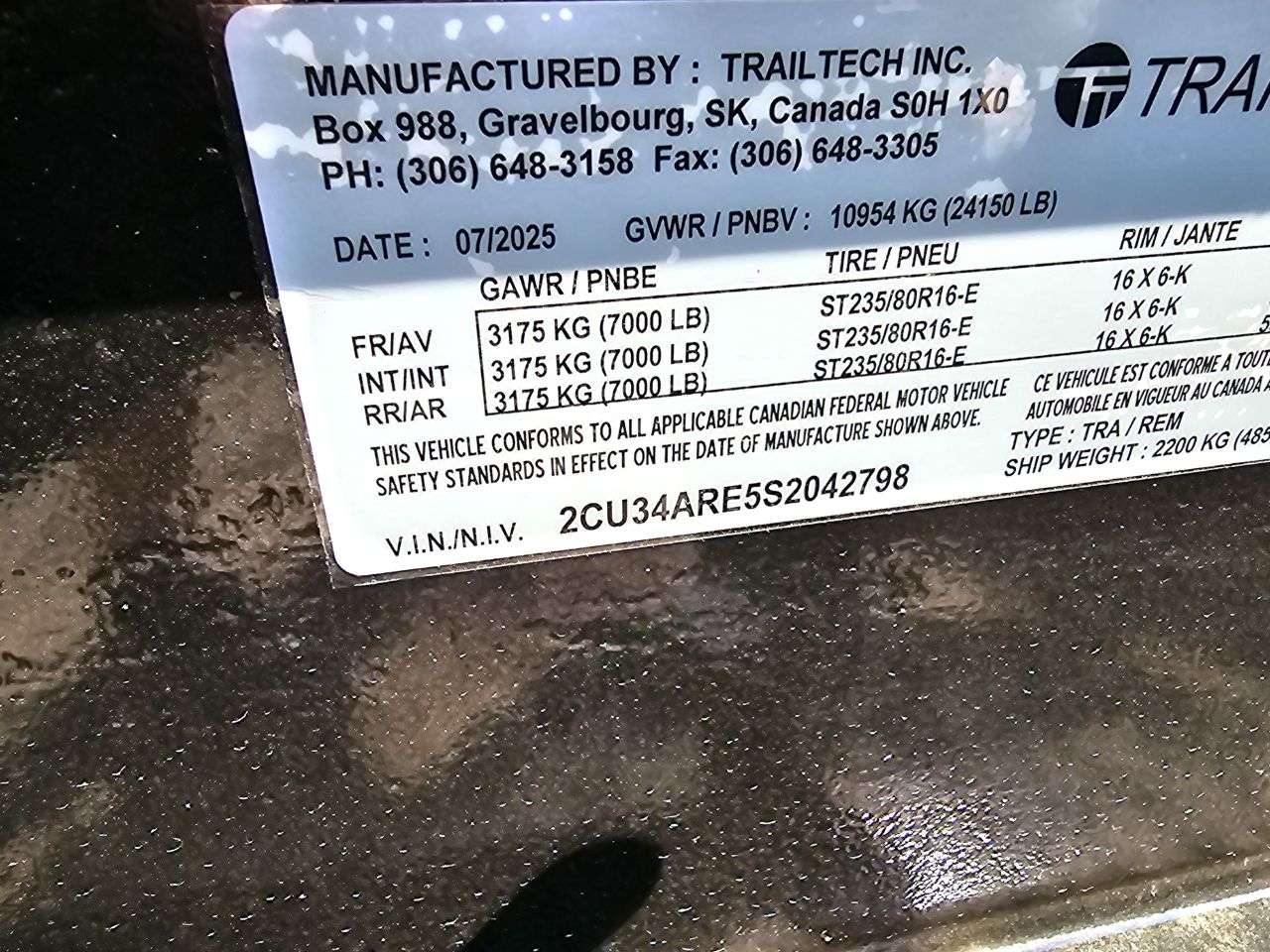 2025 Trailtech H370 8'6" x 24' Deckover Trailer