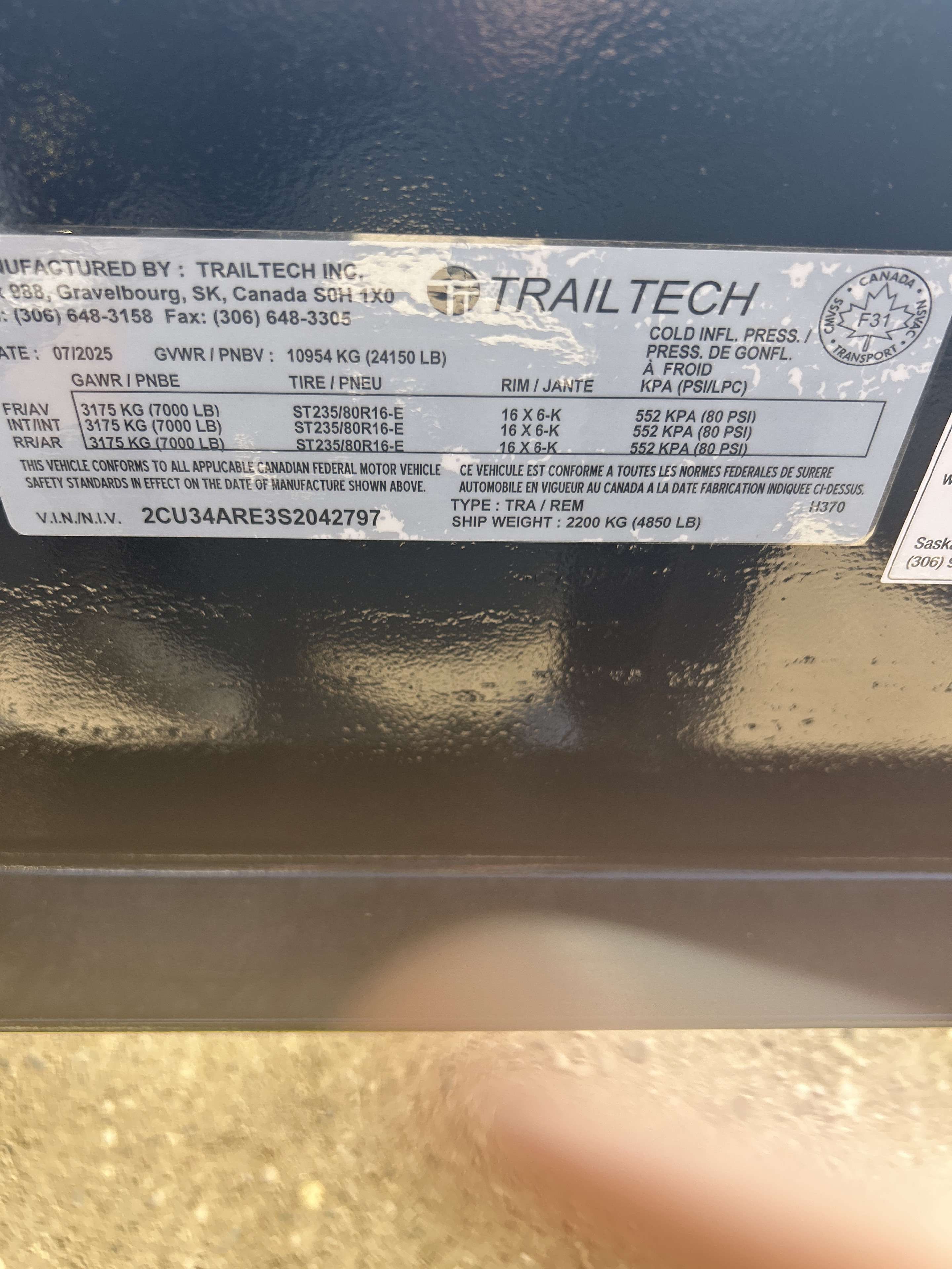 2025 Trailtech H370 8'6" x 24' Deckover Trailer