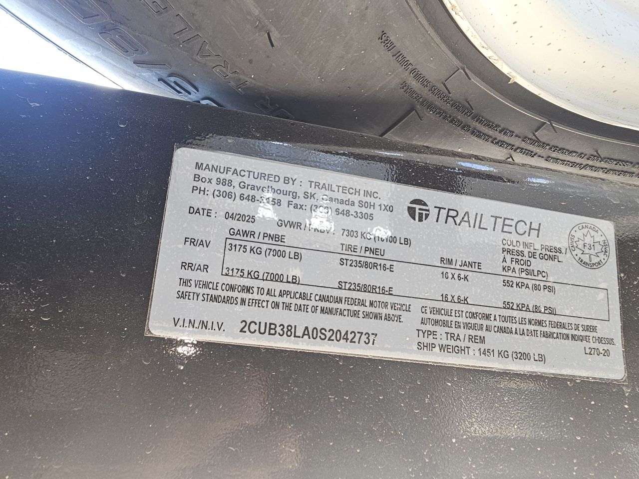 2025 Trailtech L270T 8'6" x 20' Partial Tilt