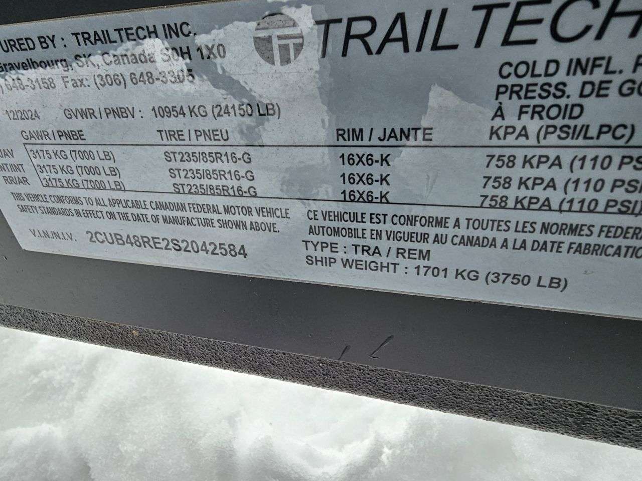 2025 Trailtech L370T 8'6" x 24' Partial Tilt Trailer