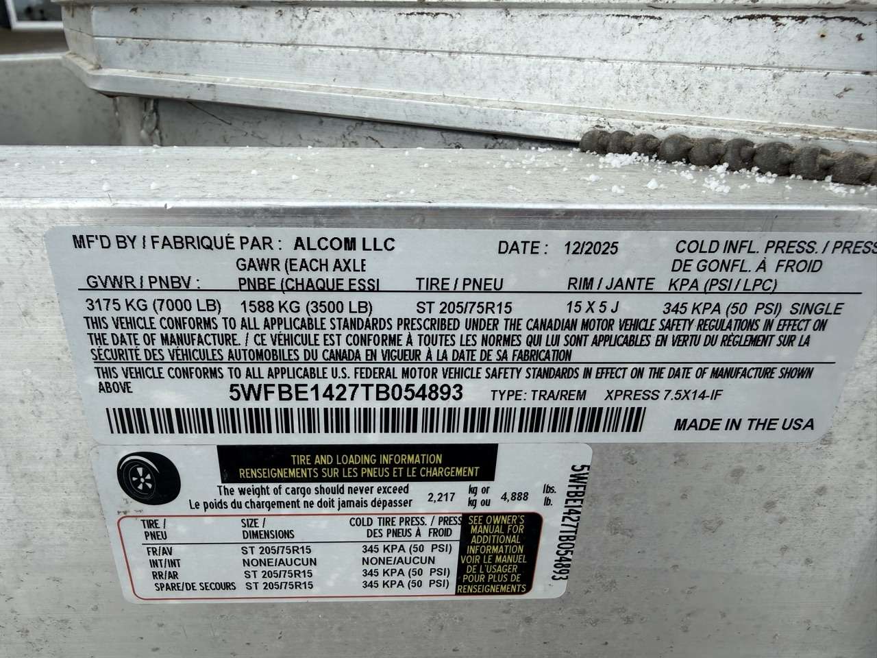 2026 ALCOM 7'6" x 14' + V-Nose Cargo Trailer