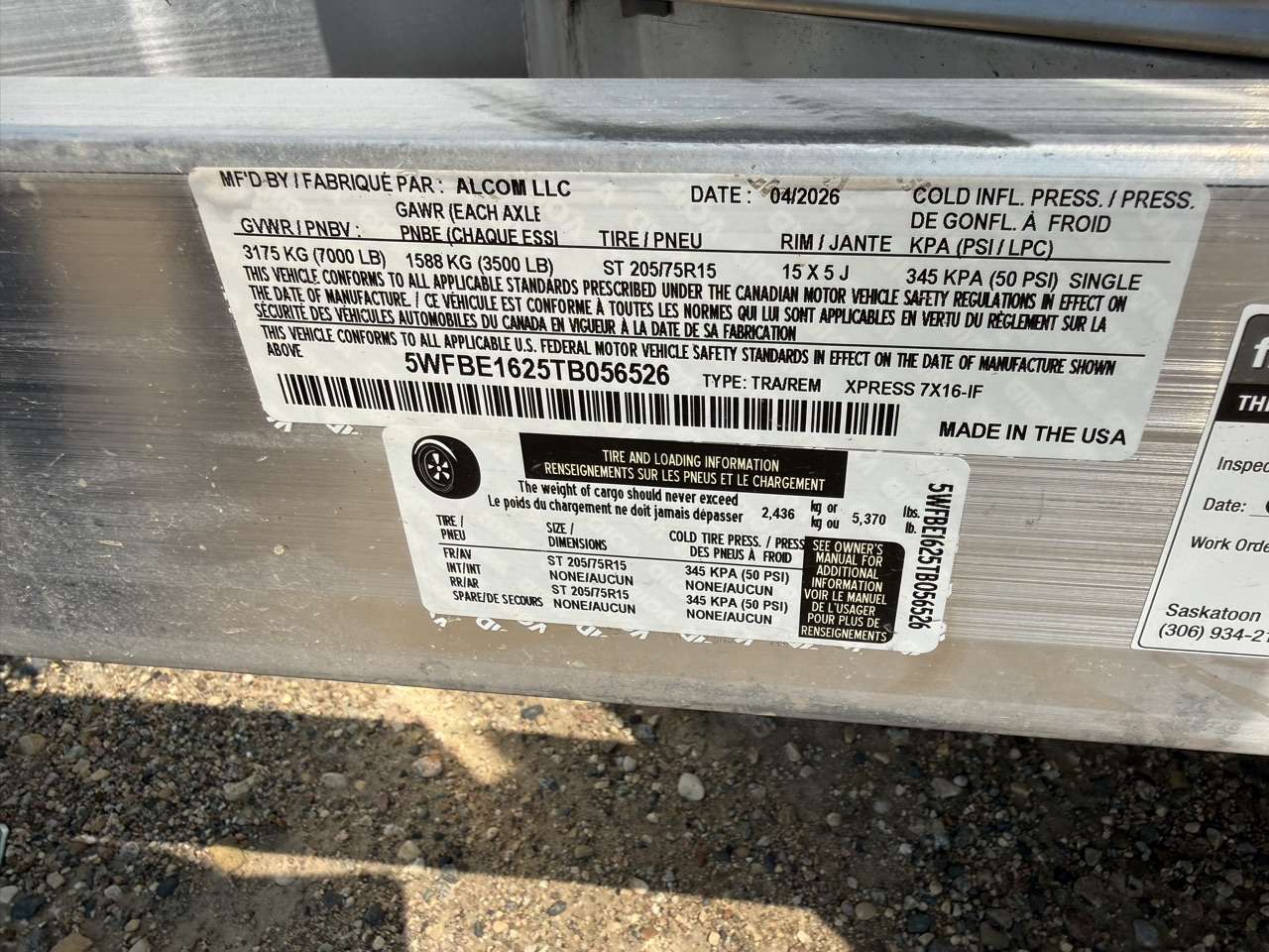 2026 ALCOM Custom Enclosed 7 x 16 Trailer