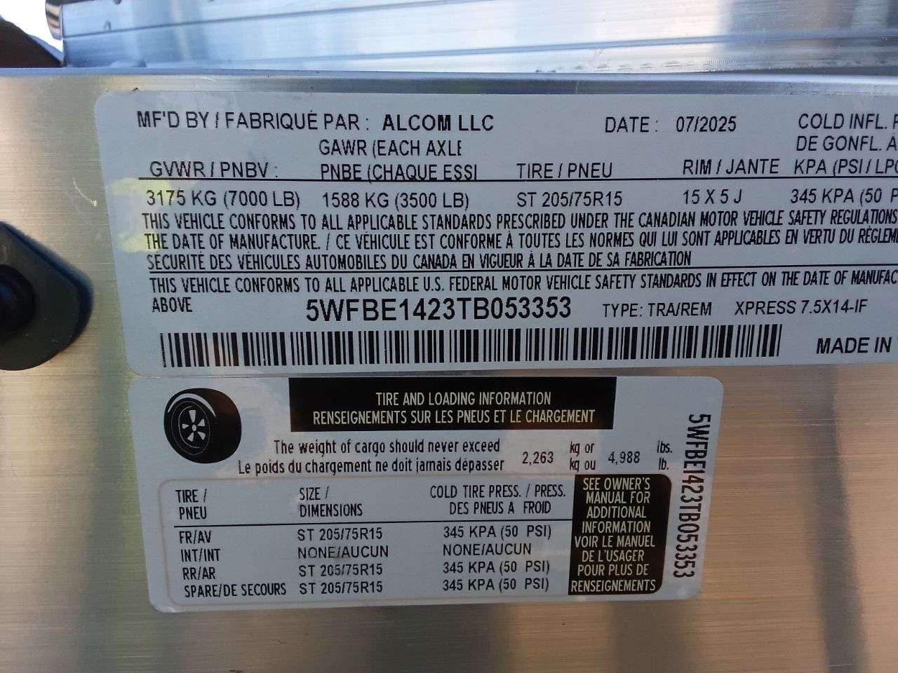 2026 Alcom Xpress 7'6" x 14' + V-Nose Cargo Trailer