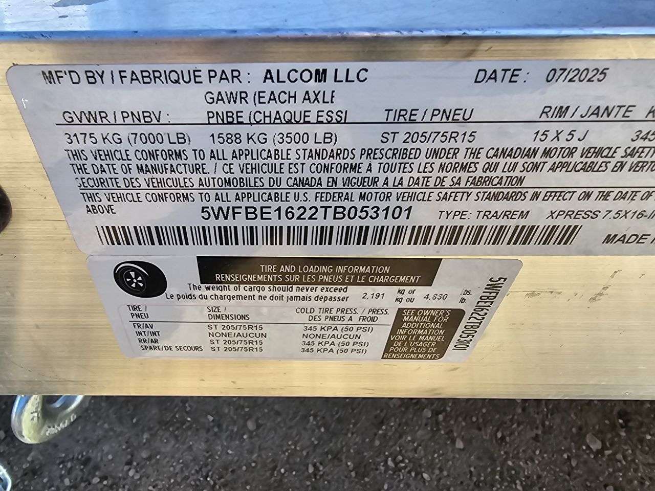 2026 Alcom Xpress 7'6" x 16' + V-Nose Cargo Trailer