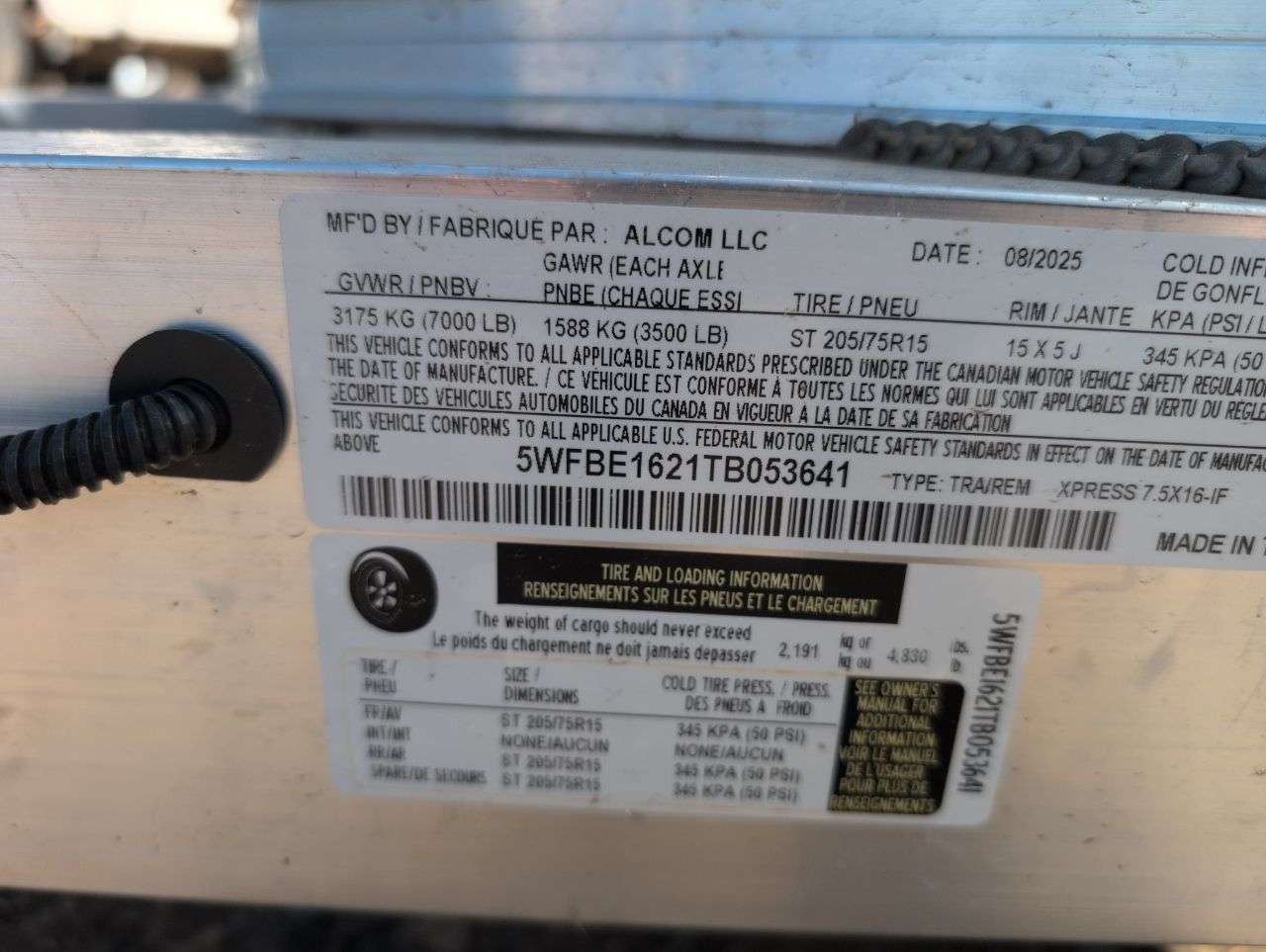 2026 Alcom Xpress 7'6" x 16' + V-Nose Cargo Trailer