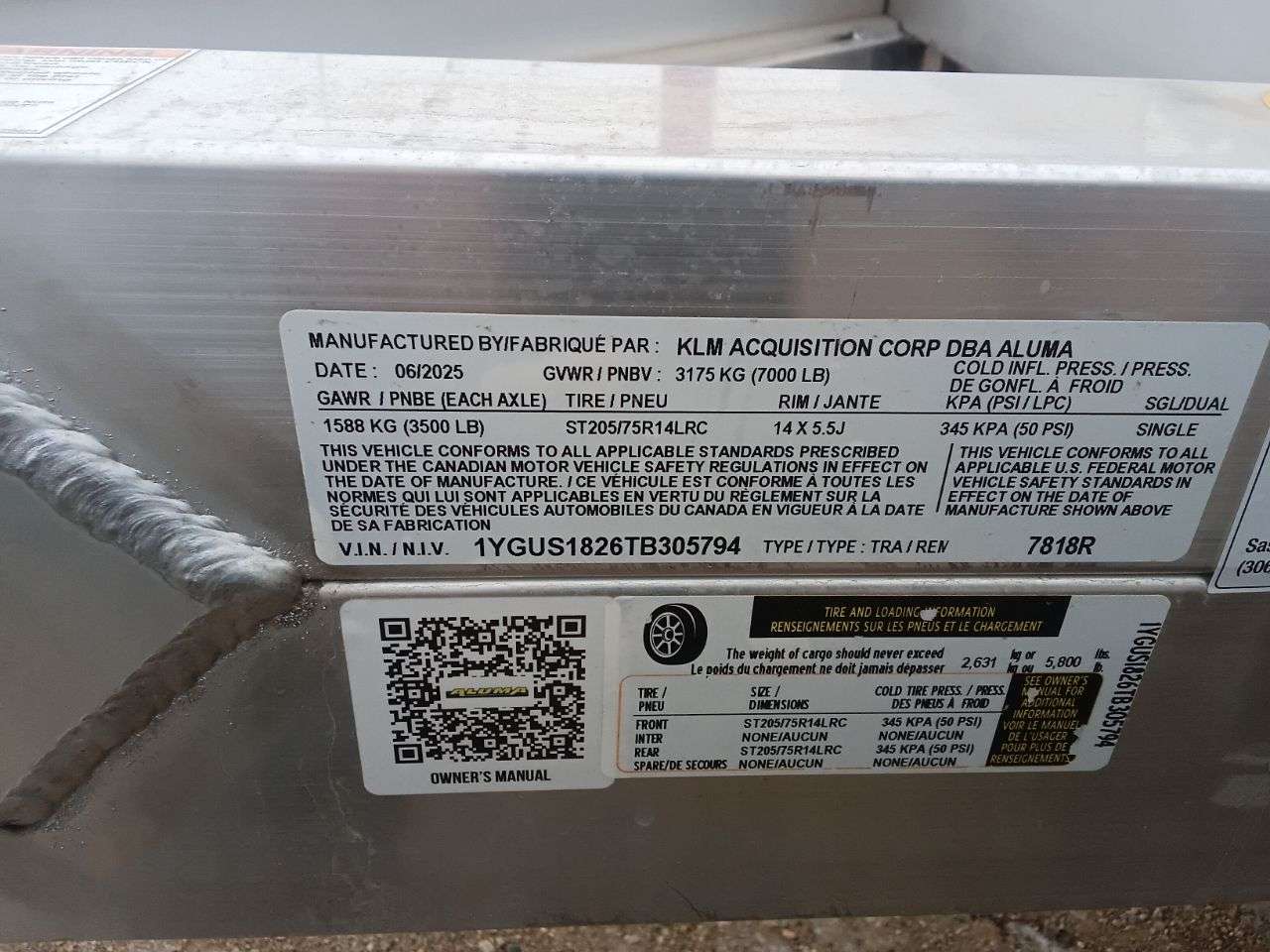 2026 Aluma 77.5" x 221" Utility Trailer