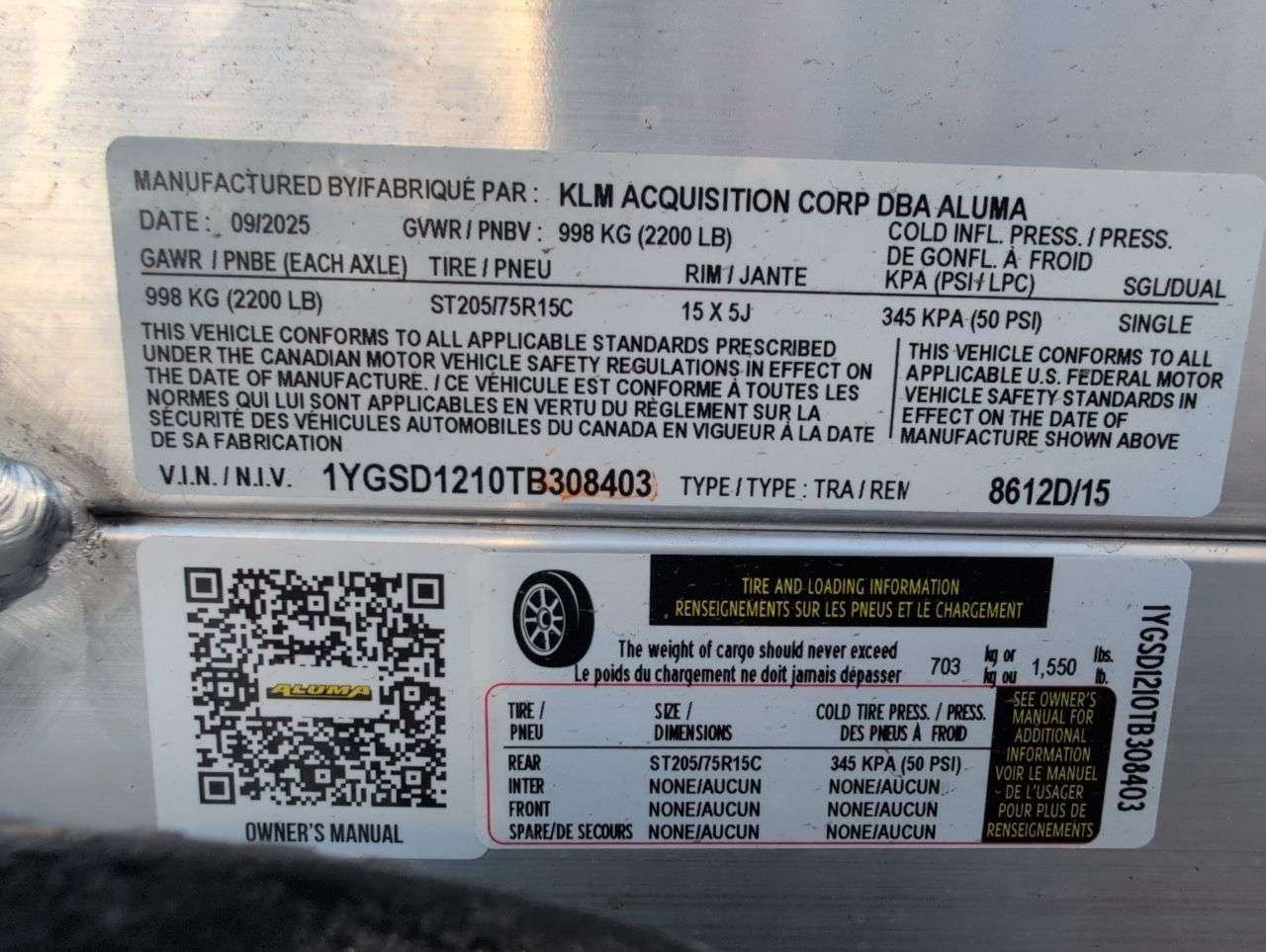 2026 Aluma 8612H 101.25" x 12' Toy Hauler Trailer