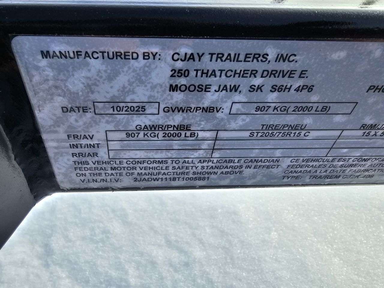2026 CJay 50" x 98" Utility SA 2000 Trailer