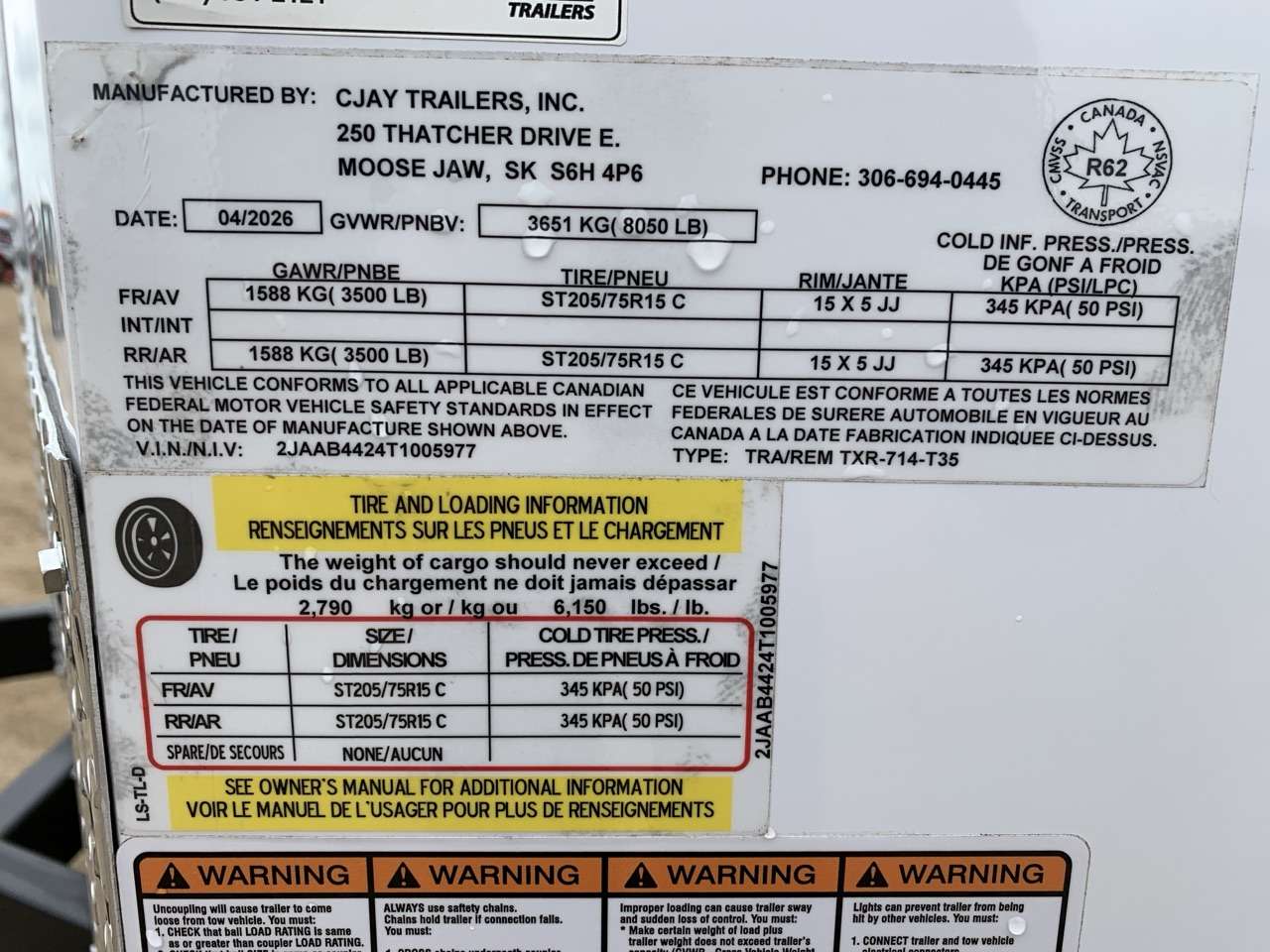 2026 CJay 7' x 14' + V-Nose Cargo Trailer