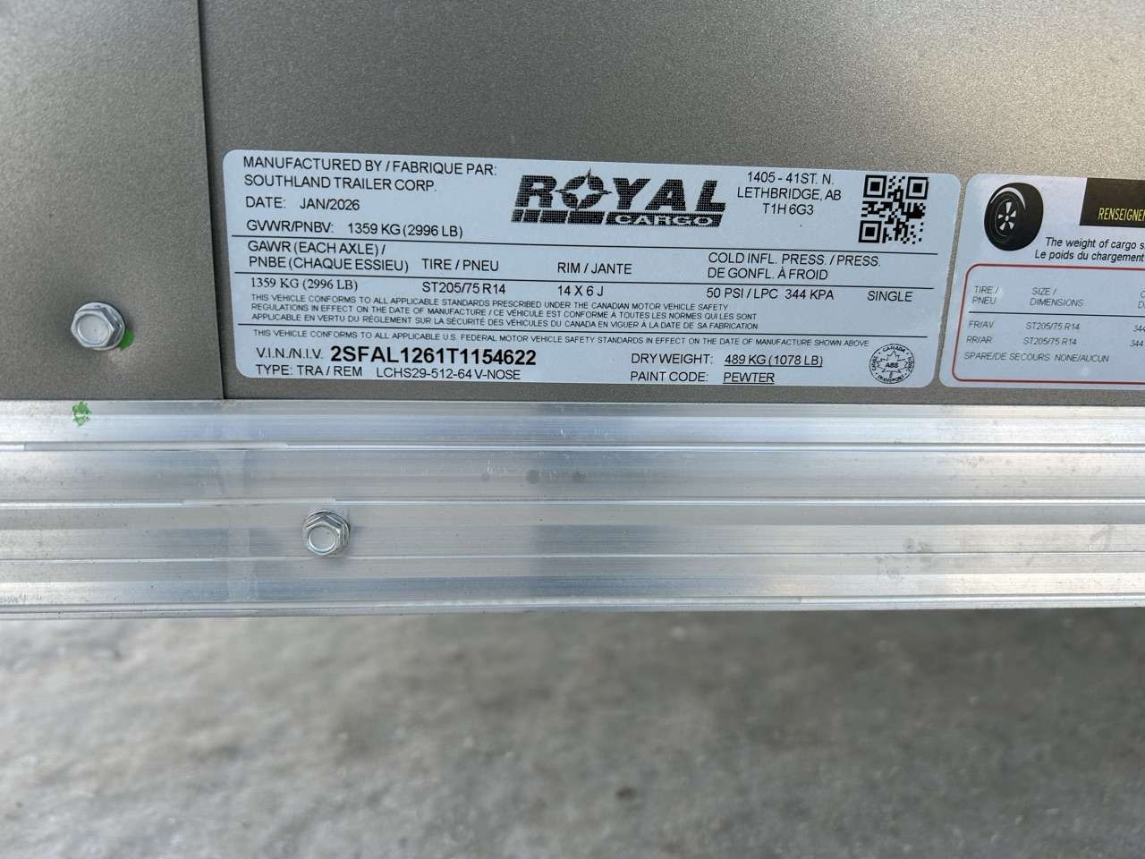 2026 Royal LCH 5' x 10' + V-Nose Cargo Trailer