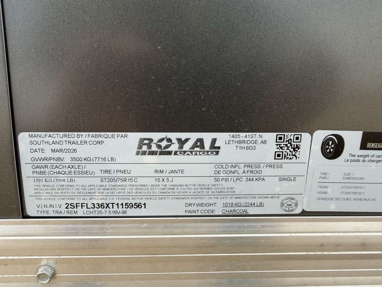 2026 Royal LCH 7'6" x 14' + V-Nose Cargo Trailer