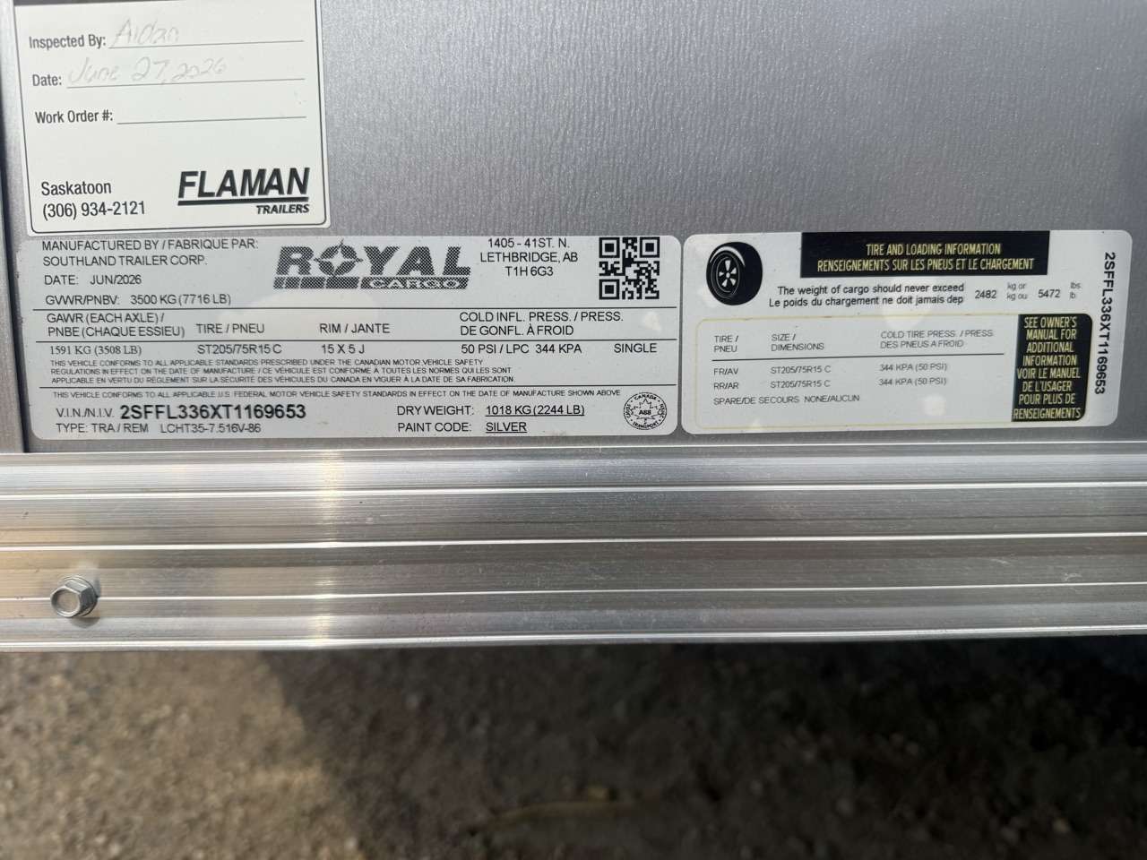 2026 Royal LCH 7'6" x 14' + V-Nose Cargo Trailer