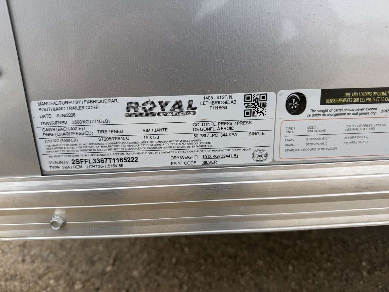 2026 Royal LCH 7'6" x 14' + V-Nose Cargo Trailer