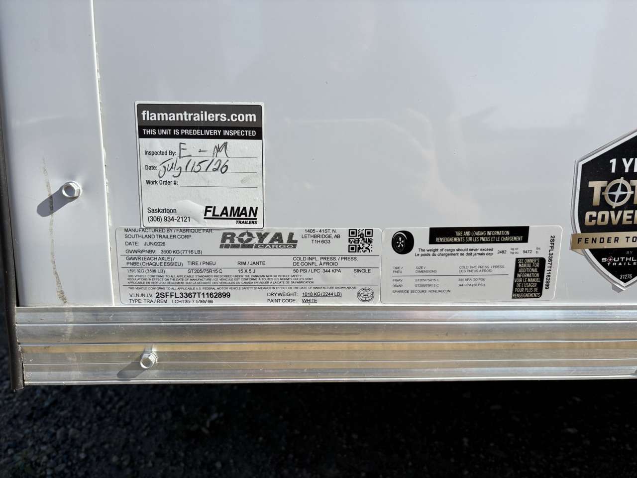 2026 Royal LCH 7'6" x 14' + V-Nose Cargo Trailer