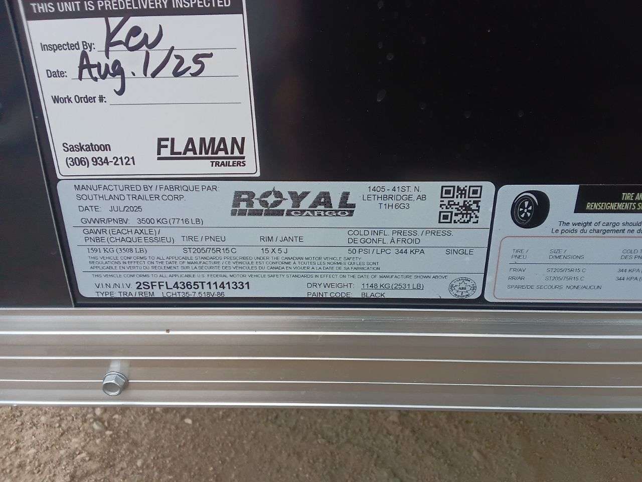 2026 Royal LCH 7'6" x 16' + V-Nose Cargo Trailer