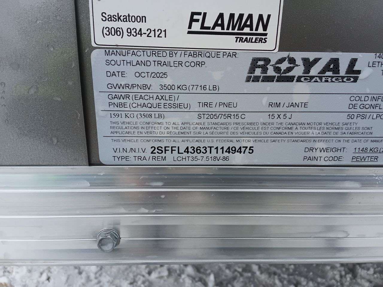 2026 Royal LCH 7'6" x 16' + V-Nose Cargo Trailer