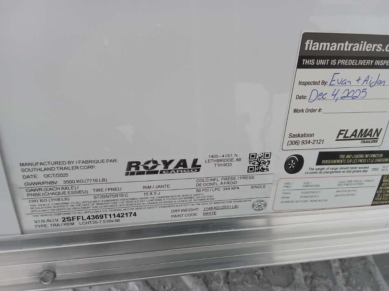 2026 Royal LCH 7'6" x 16' + V-Nose Cargo Trailer