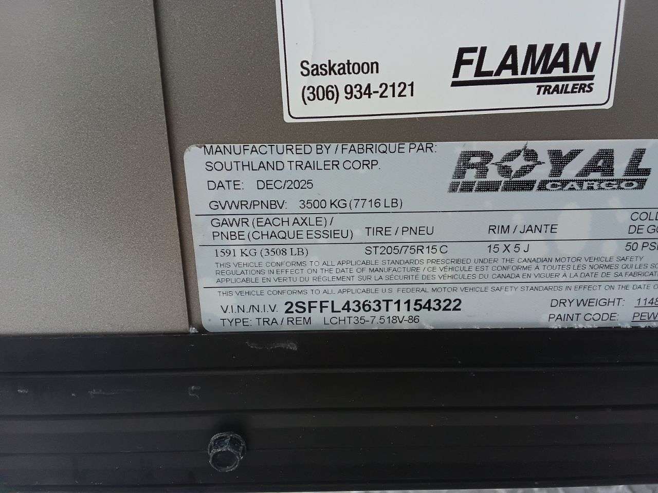 2026 Royal LCH 7'6" x 16' + V-Nose Cargo Trailer