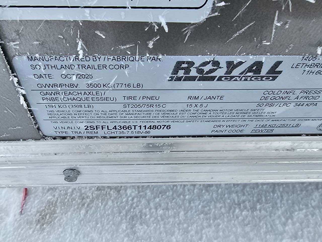 2026 Royal LCH 7'6" x 16' + V-Nose Cargo Trailer