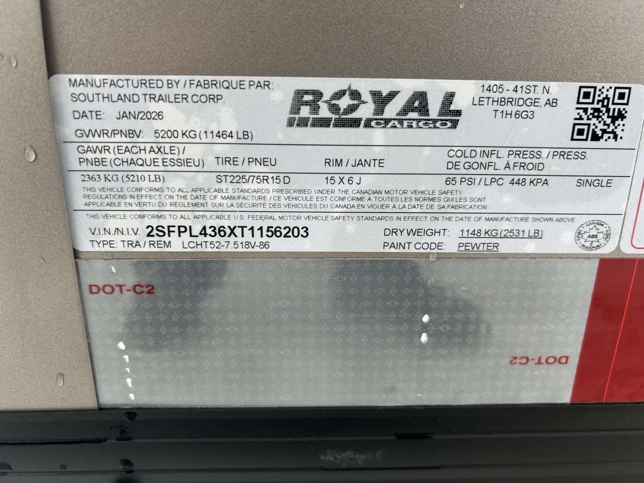 2026 Royal LCH 7'6" x 16' + V-Nose Cargo Trailer