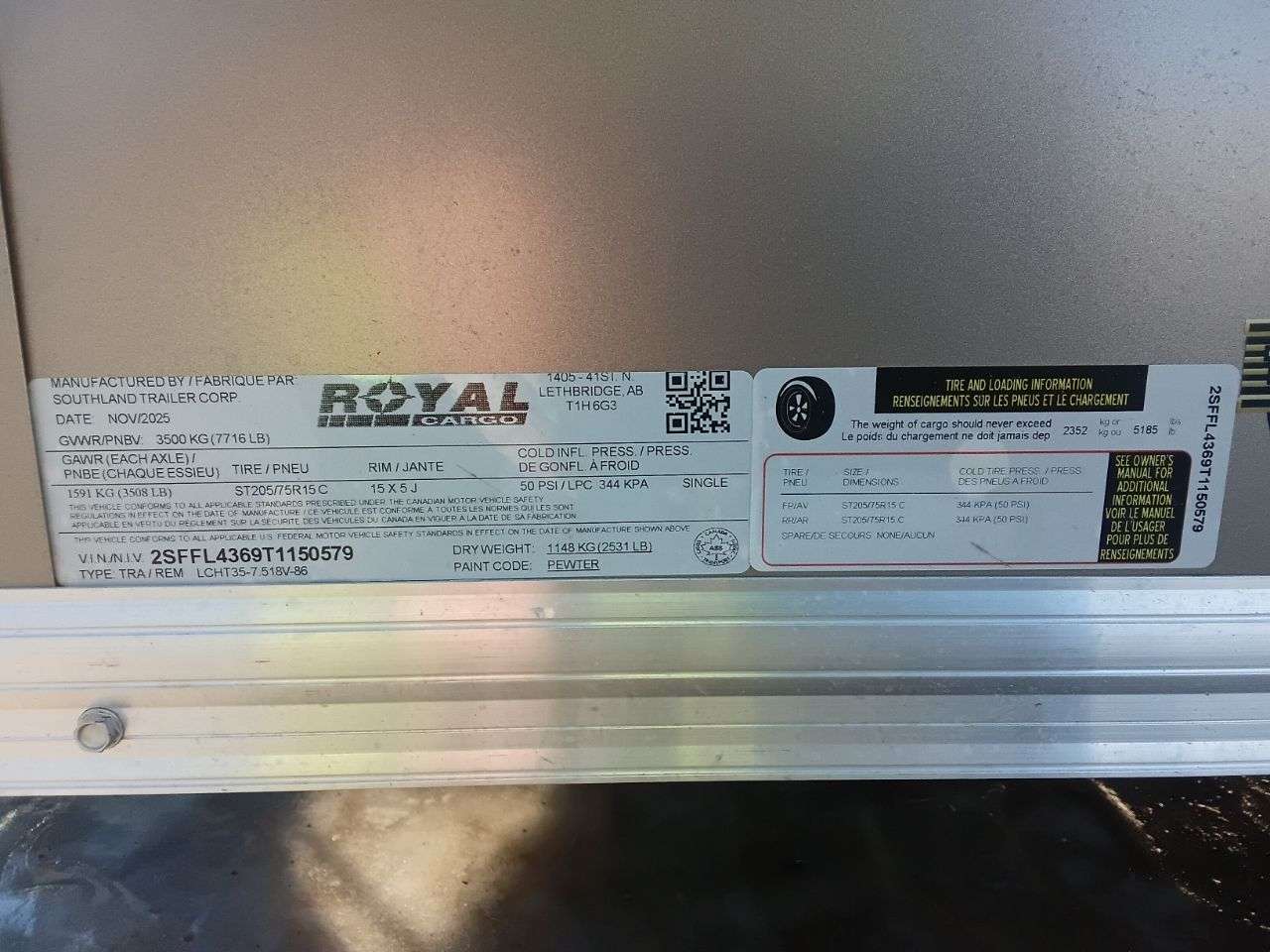 2026 Royal LCH 7'6" x 16' + V-Nose Cargo Trailer