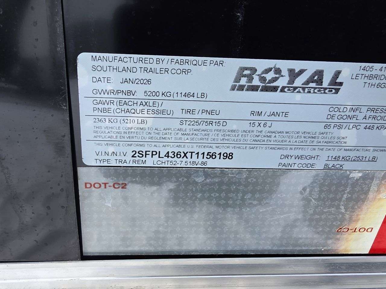 2026 Royal LCH 7'6" x 16' + V-Nose Cargo Trailer