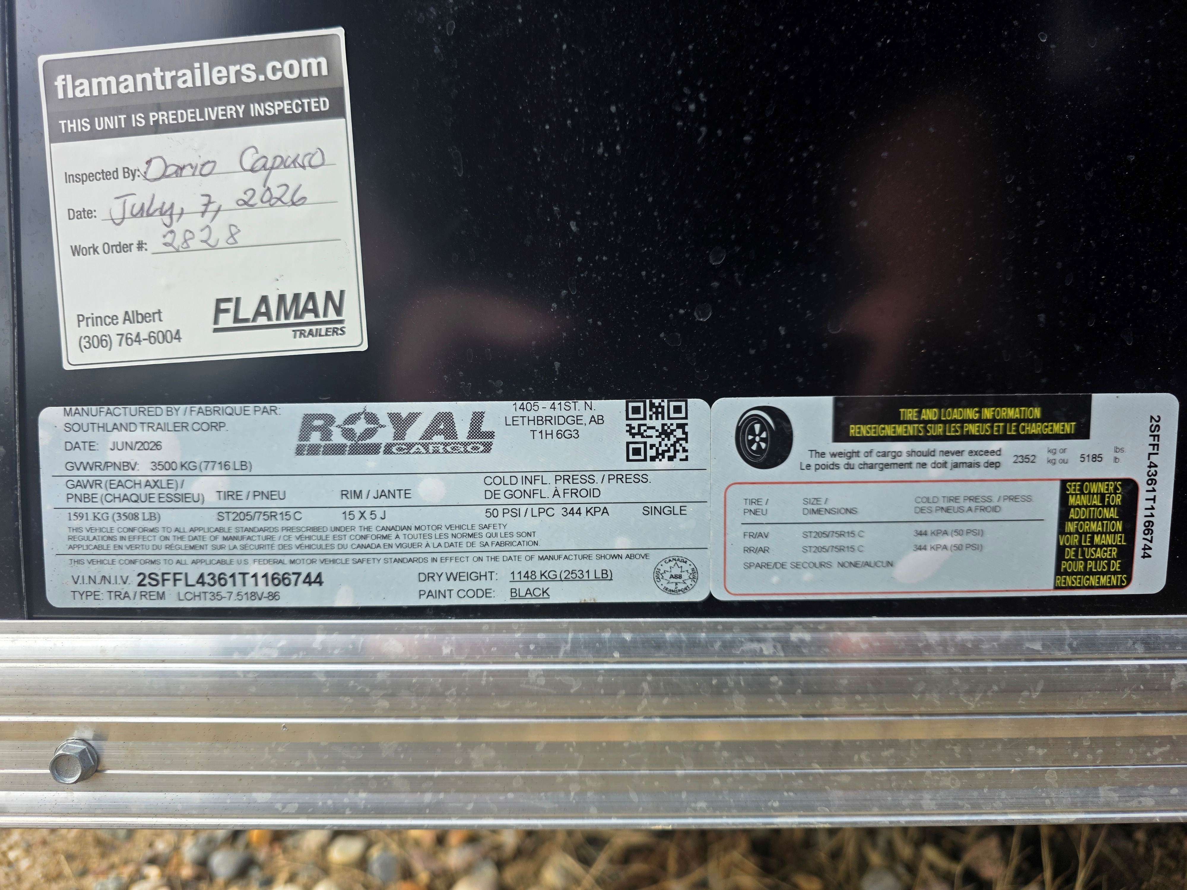 2026 Royal LCH 7'6" x 16' + V-Nose Cargo Trailer