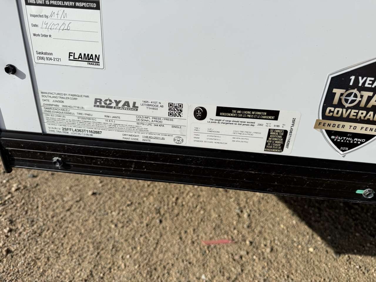2026 Royal LCH 7'6" x 16' + V-Nose Cargo Trailer