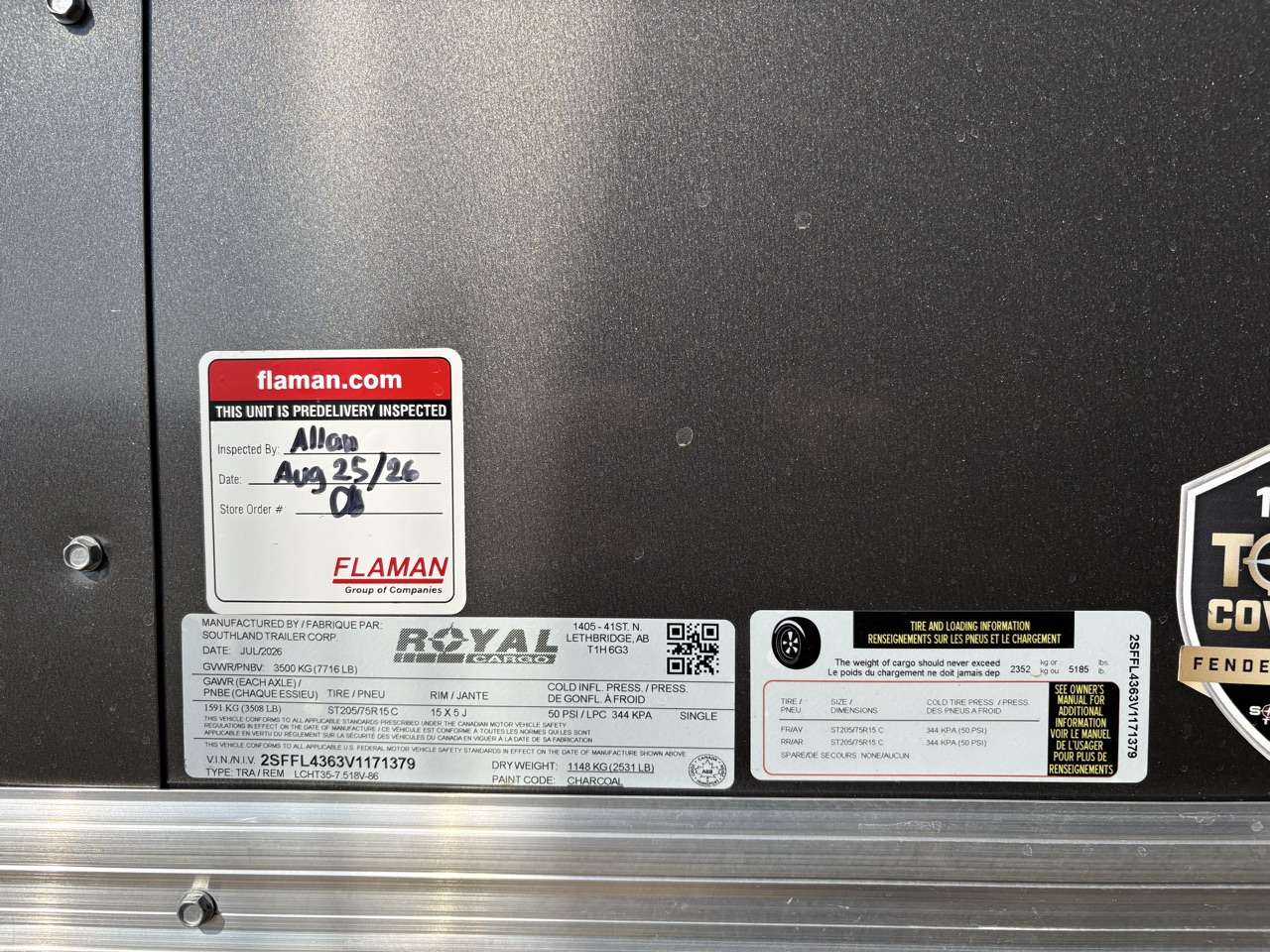 2026 Royal LCH 7'6" x 16' + V-Nose Cargo Trailer