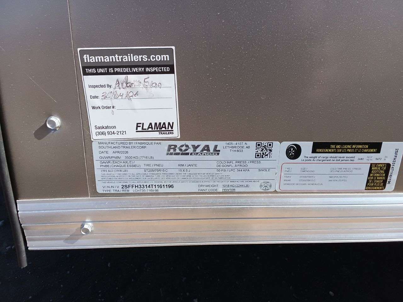 2026 Royal LCH 7' x 14' + V-Nose Cargo Trailer