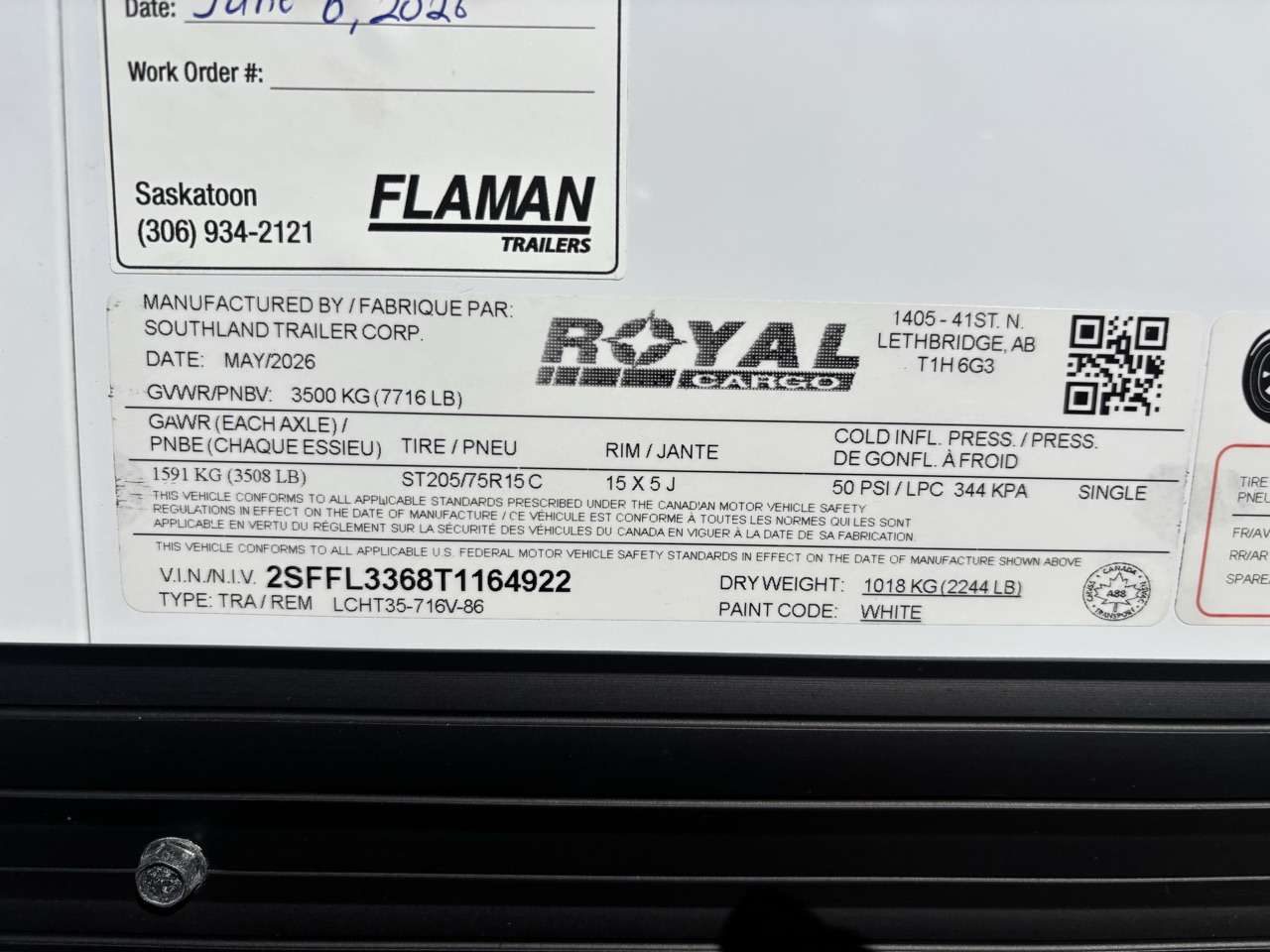 2026 Royal LCH 7' x 14' + V-Nose Cargo Trailer