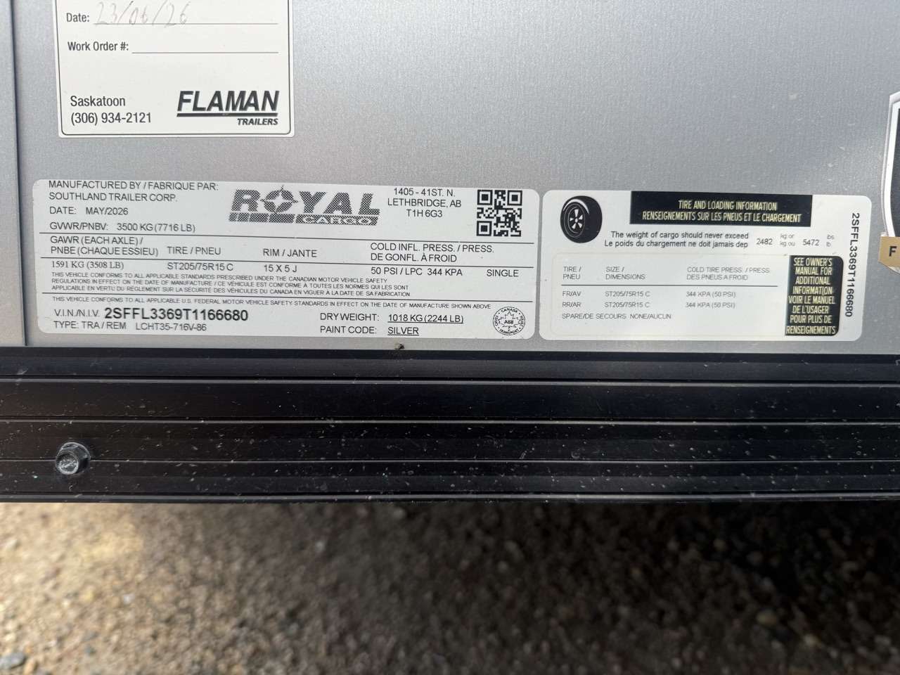2026 Royal LCH 7' x 14' + V-Nose Cargo Trailer