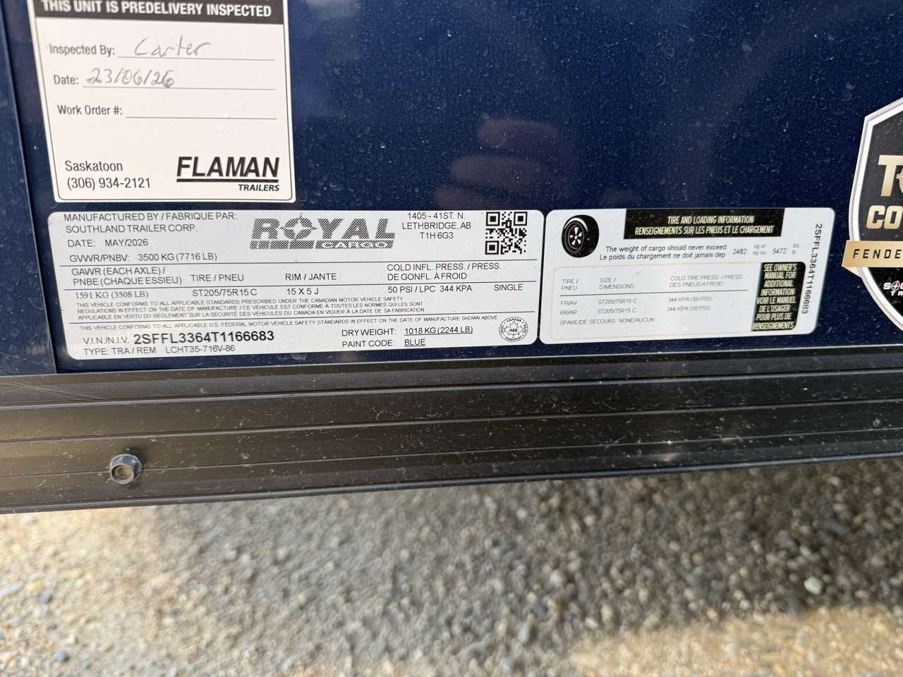 2026 Royal LCH 7' x 14' + V-Nose Cargo Trailer