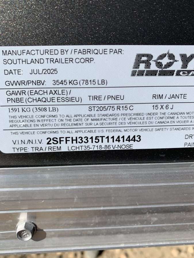 2026 Royal LCH 7' x 16' + V-Nose Cargo Trailer